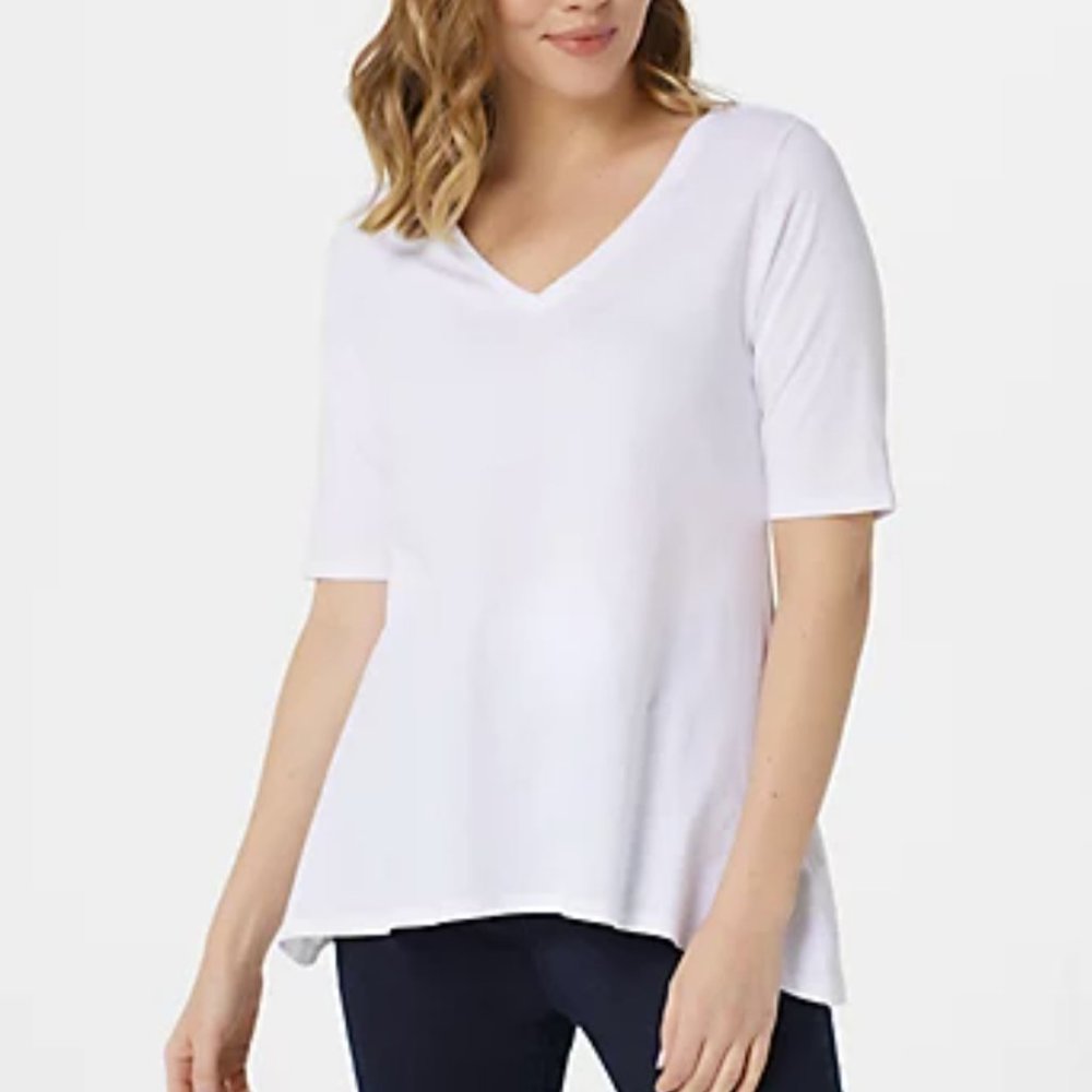 Seed to Style Organic Cotton V-Neck Top with Hi-Low Hem  10259